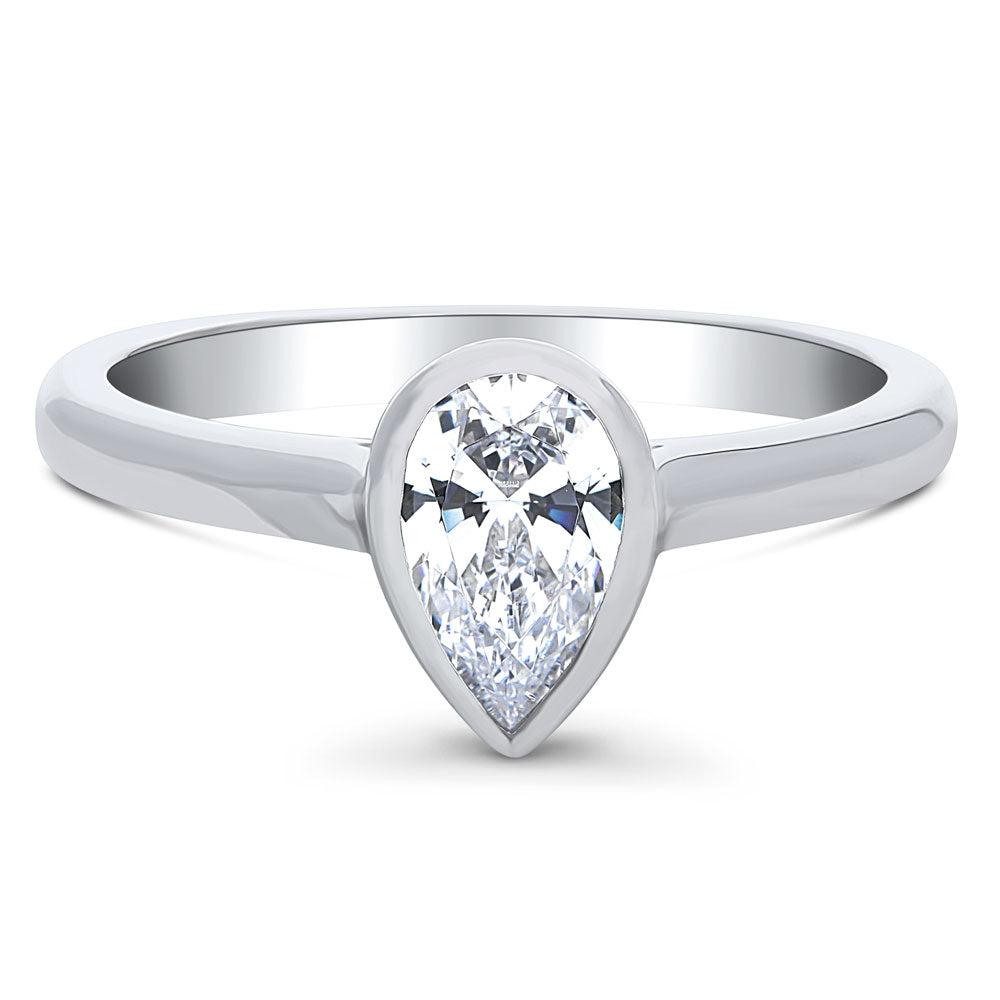 Solitaire 0.8ct Bezel Set Pear CZ Ring in Sterling Silver, 1 of 8
