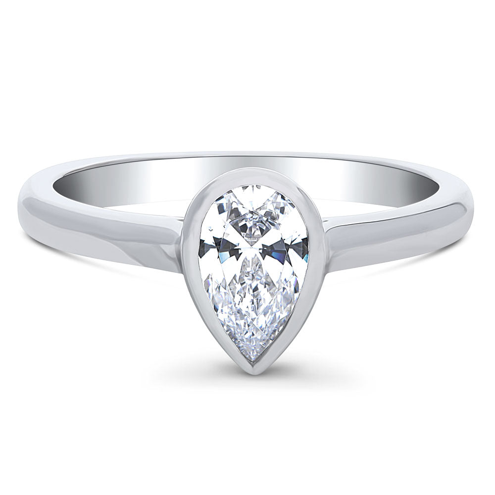 Solitaire 0.8ct Bezel Pear CZ Ring in Sterling Silver, 1 of 8
