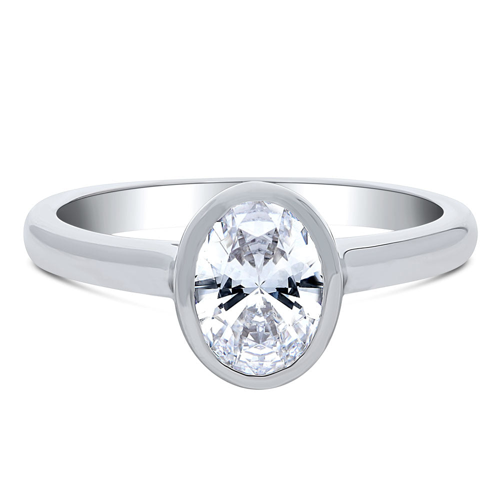 Solitaire 1.2ct Bezel Oval CZ Ring in Sterling Silver, 1 of 8