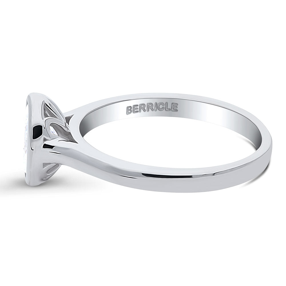 Angle view of Solitaire 1.2ct Bezel Oval CZ Ring in Sterling Silver, 5 of 8