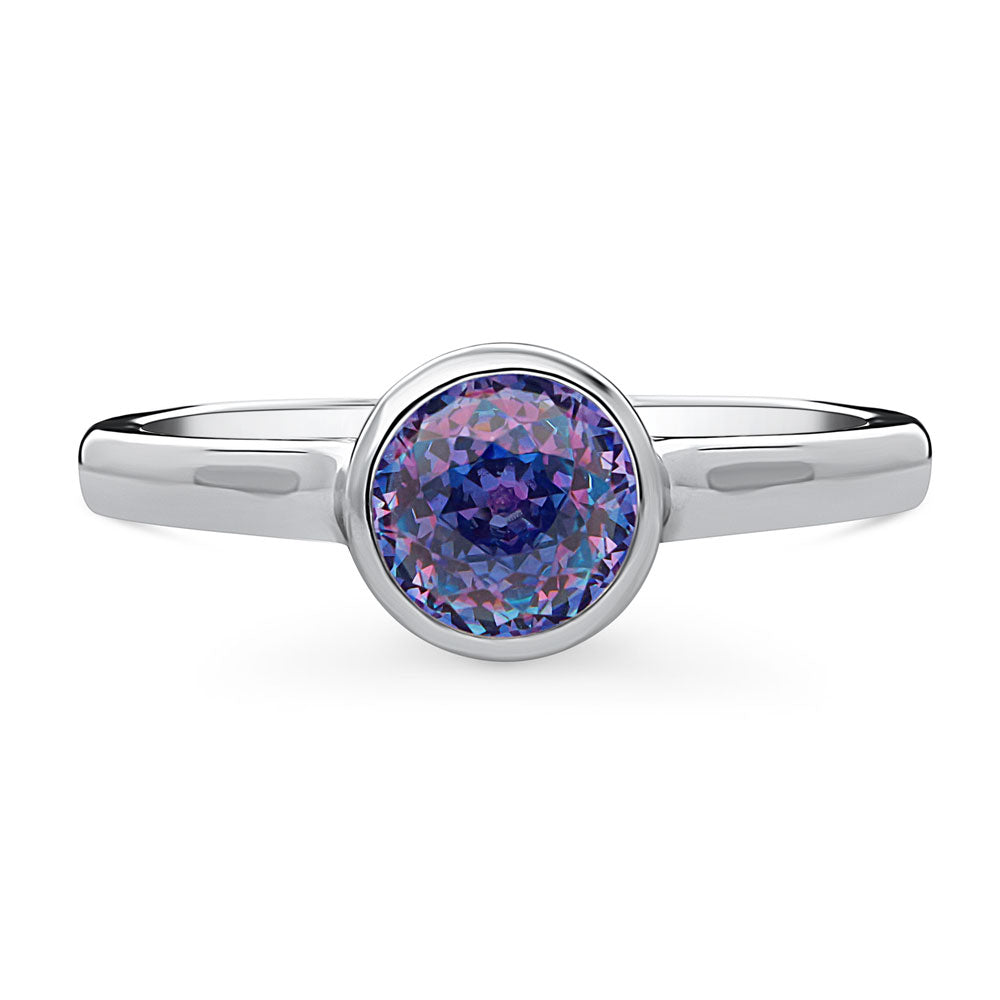 Solitaire Kaleidoscope Purple Aqua CZ Ring in Sterling Silver