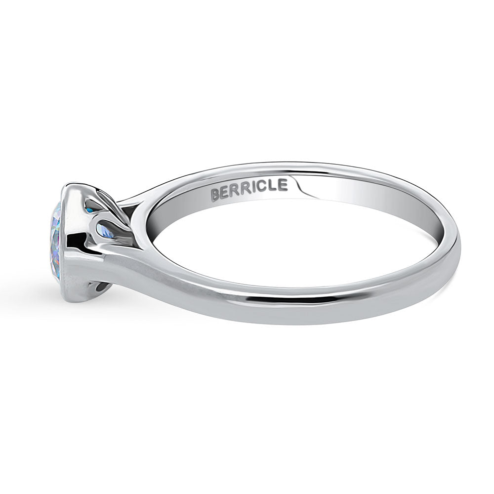 Angle view of Solitaire Kaleidoscope Purple Aqua CZ Ring in Sterling Silver, 5 of 9