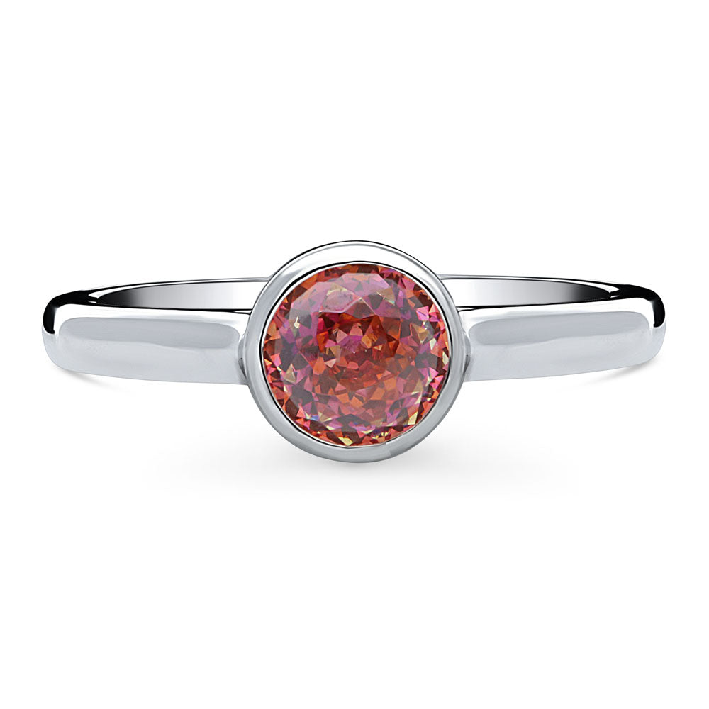 Solitaire Red Orange Bezel Set Round CZ Ring in Sterling Silver 0.8ct, 1 of 9