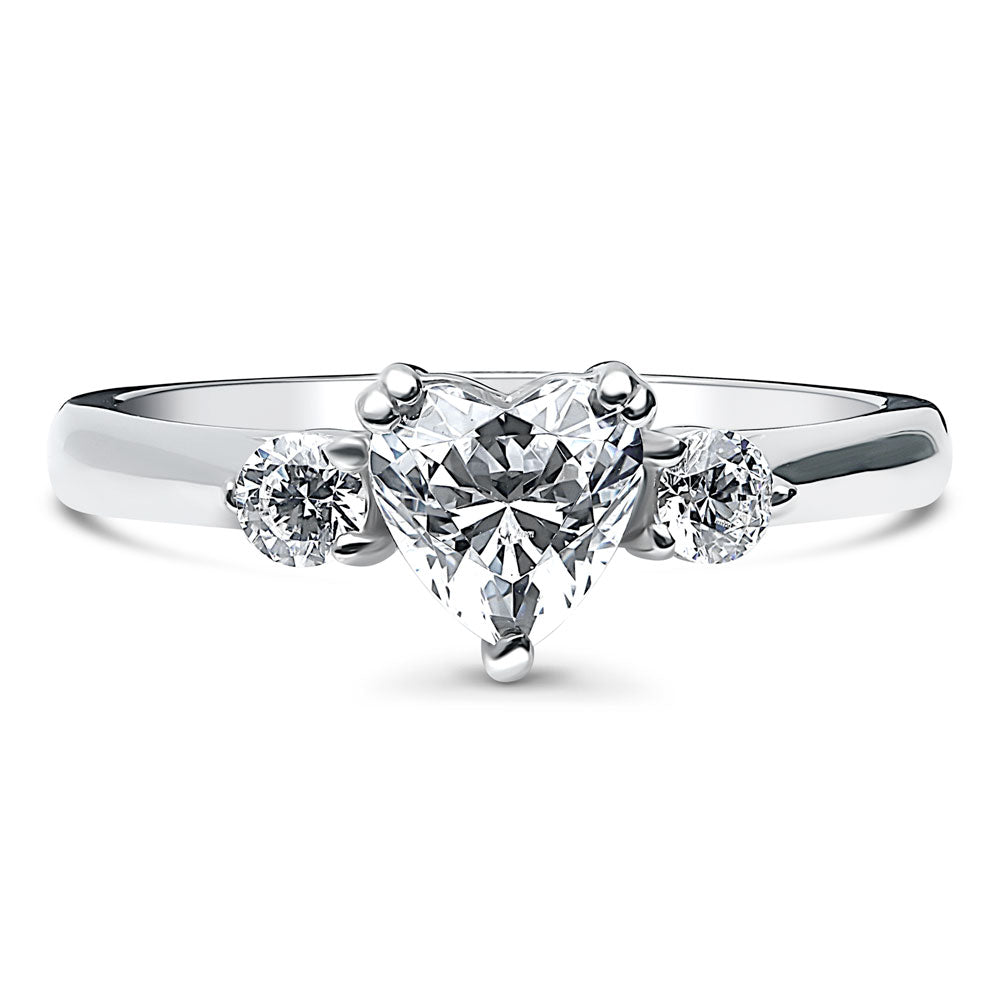 3-Stone Heart CZ Ring in Sterling Silver, 1 of 8