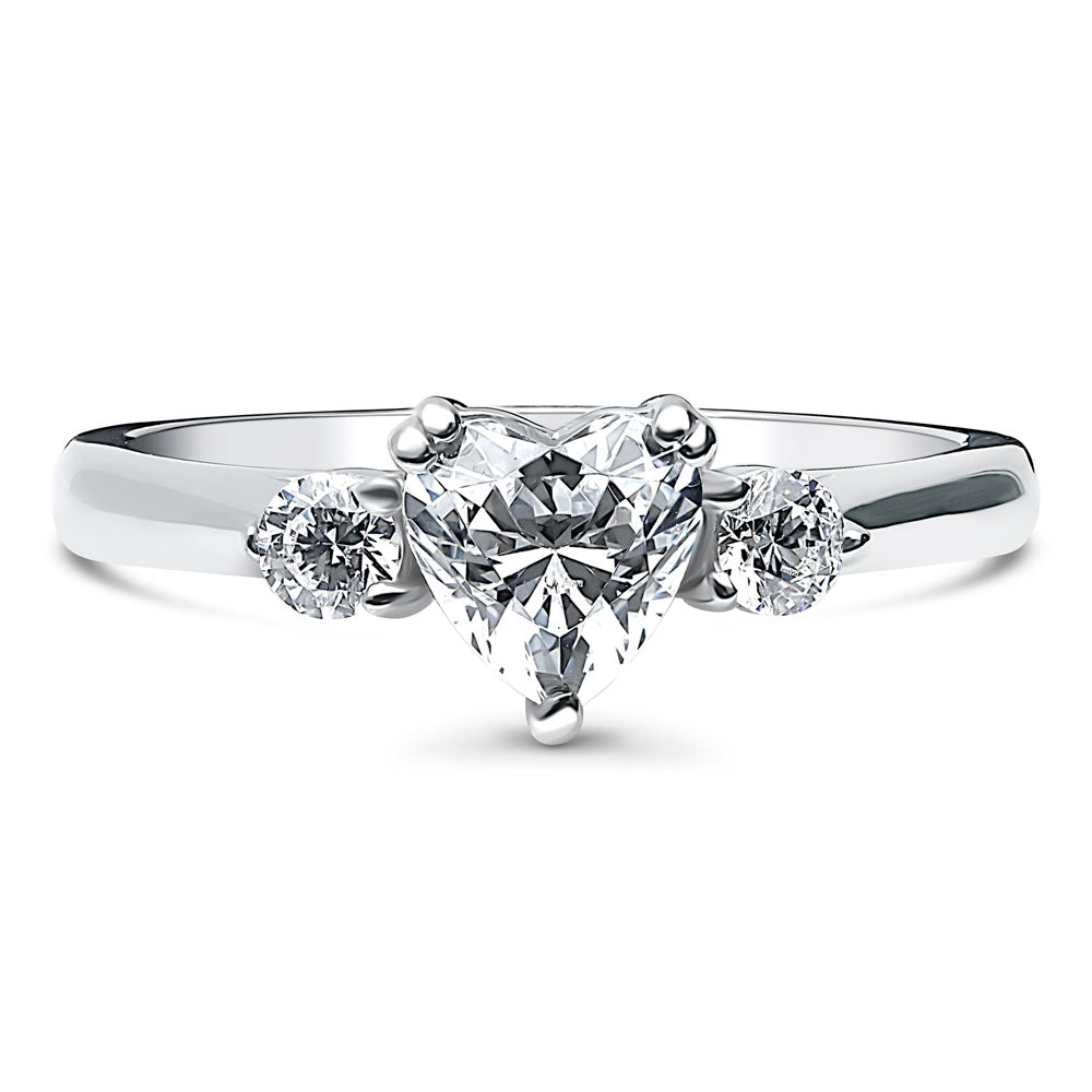 3-Stone Heart 0.7ct Heart CZ Ring in Sterling Silver