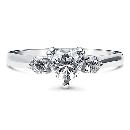 3-Stone Heart 0.7ct Heart CZ Ring in Sterling Silver