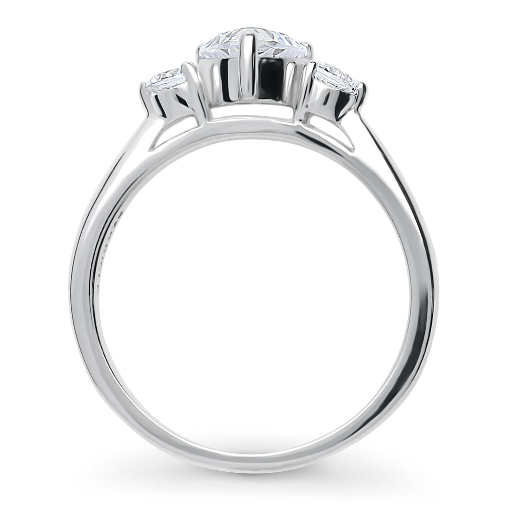 Alternate view of 3-Stone Heart 0.7ct Heart CZ Ring in Sterling Silver, 7 of 8