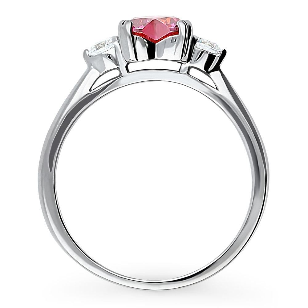 Alternate view of 3-Stone Heart 0.7ct Red Heart CZ Ring in Sterling Silver, 8 of 13