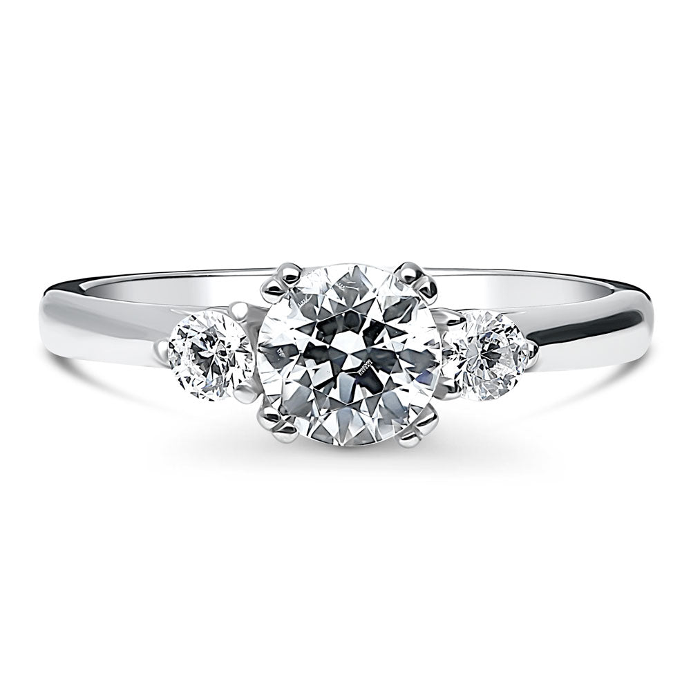 3-Stone Round CZ Ring in Sterling Silver, 1 of 8