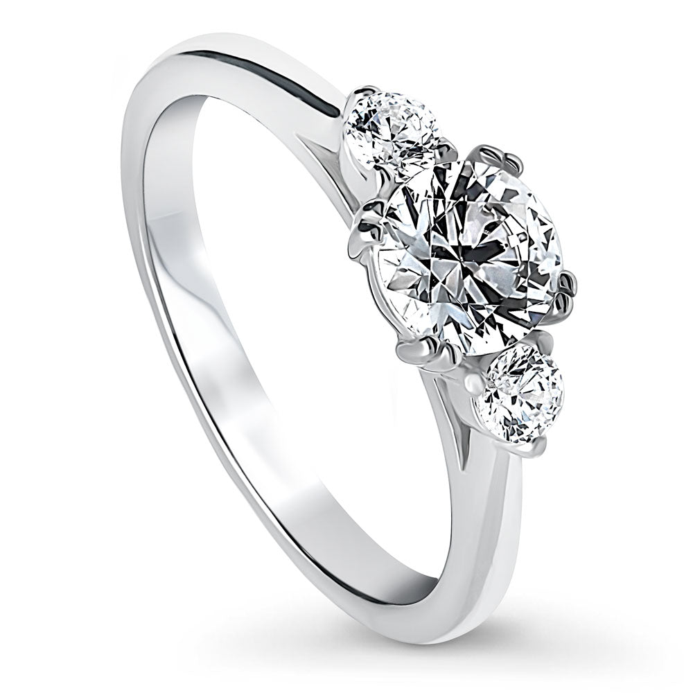 Front view of 3-Stone Round CZ Ring in Sterling Silver, 4 of 8