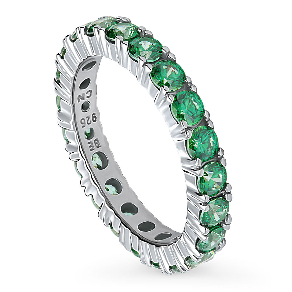 Front view of Green CZ Stackable Eternity Ring in Sterling Silver