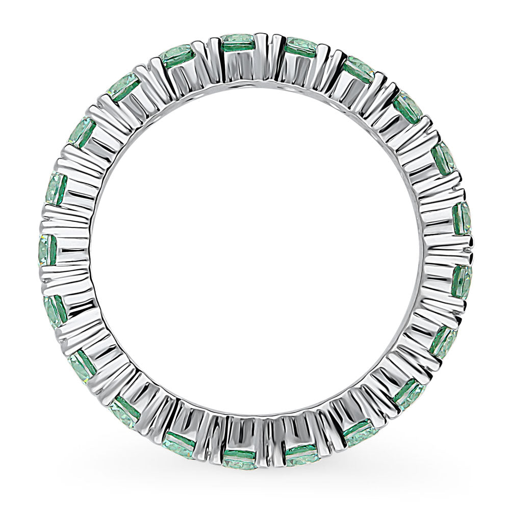 Angle view of Green CZ Stackable Eternity Ring in Sterling Silver