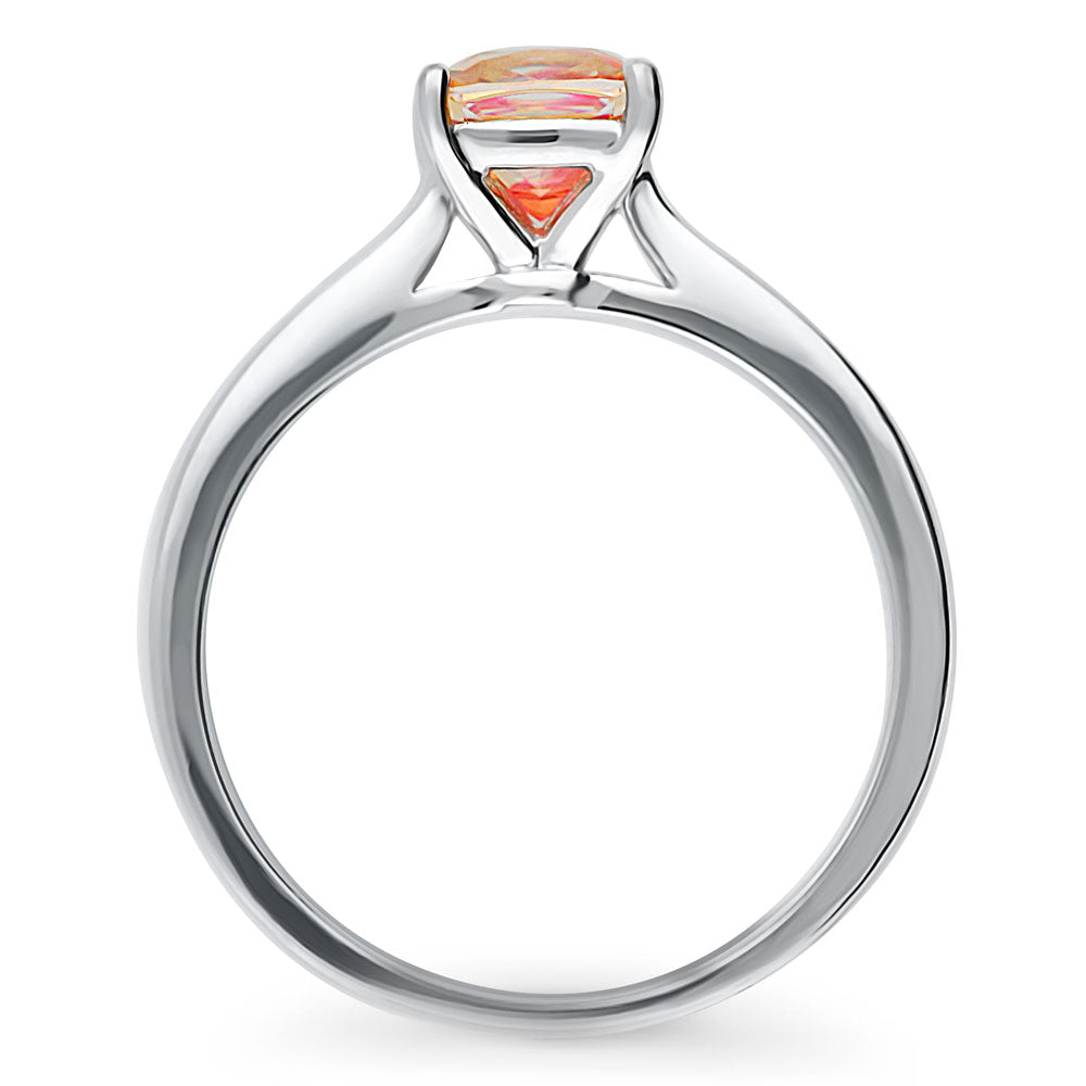 Solitaire Red Orange Cushion CZ Ring in Sterling Silver 1.25ct