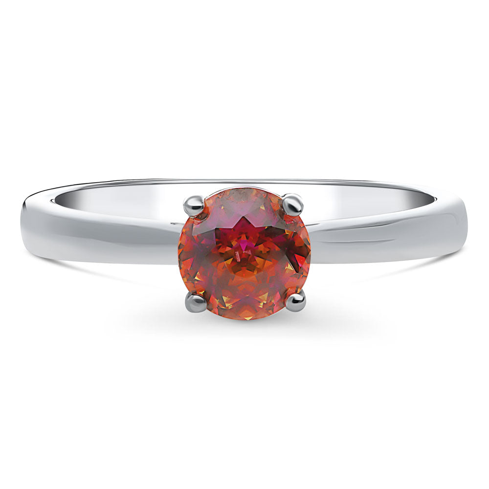 Solitaire Red Orange Round CZ Ring in Sterling Silver 0.8ct