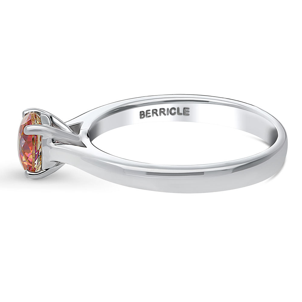 Angle view of Solitaire Red Orange Round CZ Ring in Sterling Silver 0.8ct, 5 of 8