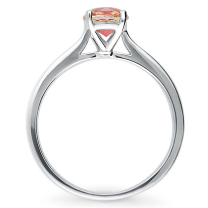 Solitaire Kaleidoscope Red Orange CZ Ring in Sterling Silver