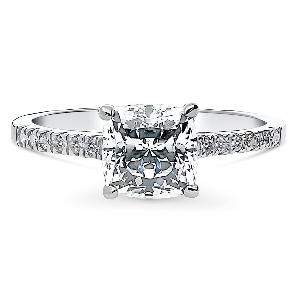 Solitaire 2ct Cushion CZ Ring in Sterling Silver, 1 of 8