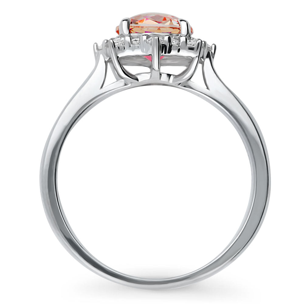 Alternate view of Halo Sunburst Red Orange Round CZ Ring in Sterling Silver, 7 of 8