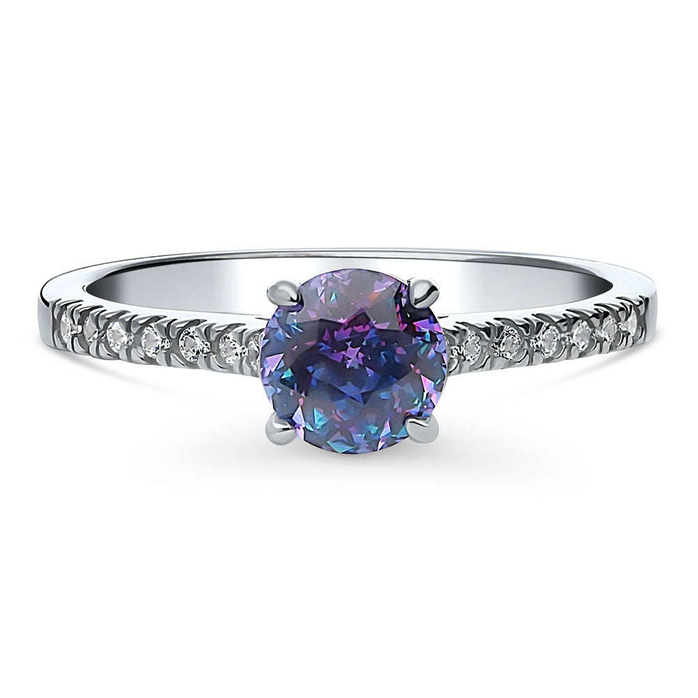 Solitaire Kaleidoscope Purple Aqua CZ Ring in Sterling Silver