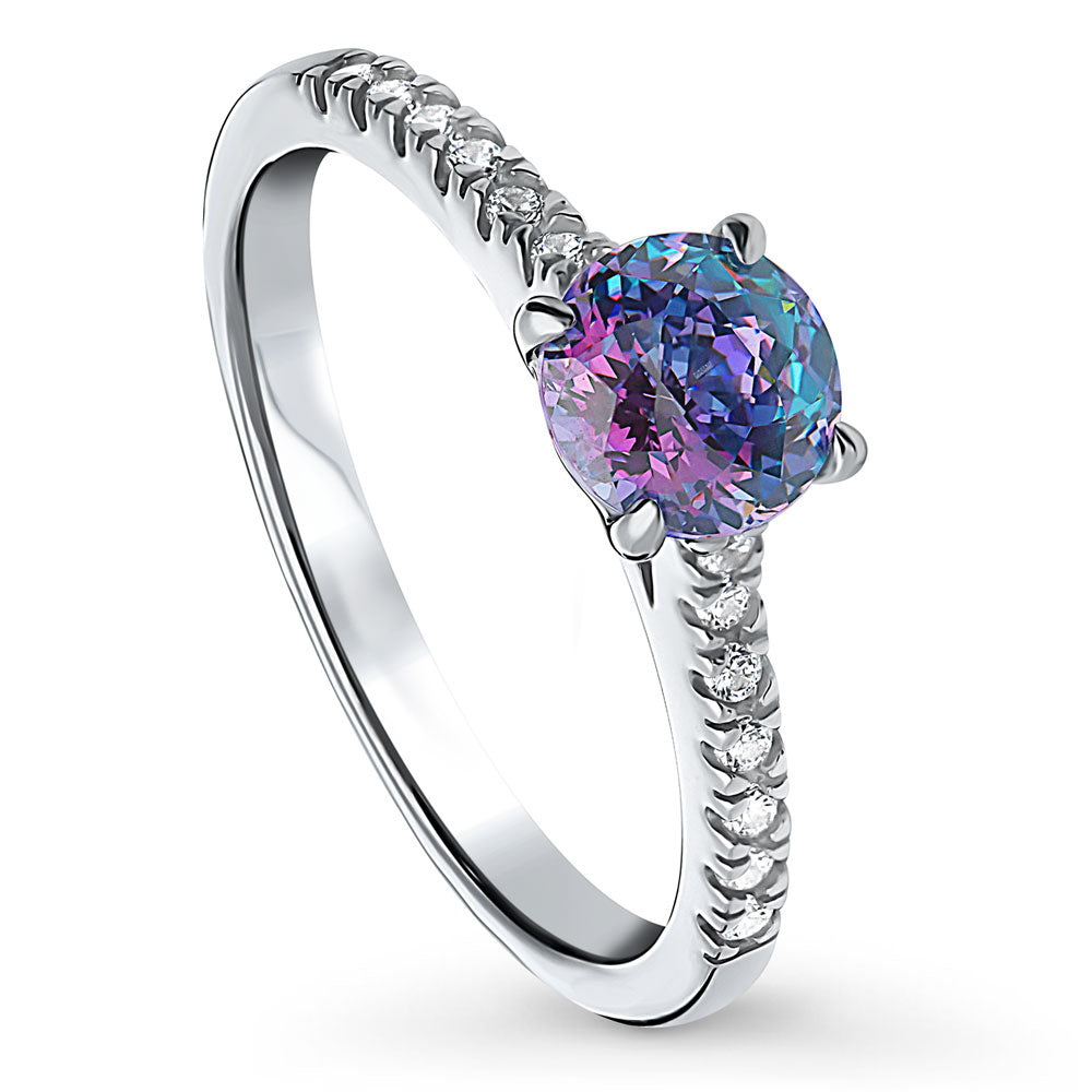 Solitaire Kaleidoscope Purple Aqua CZ Ring in Sterling Silver