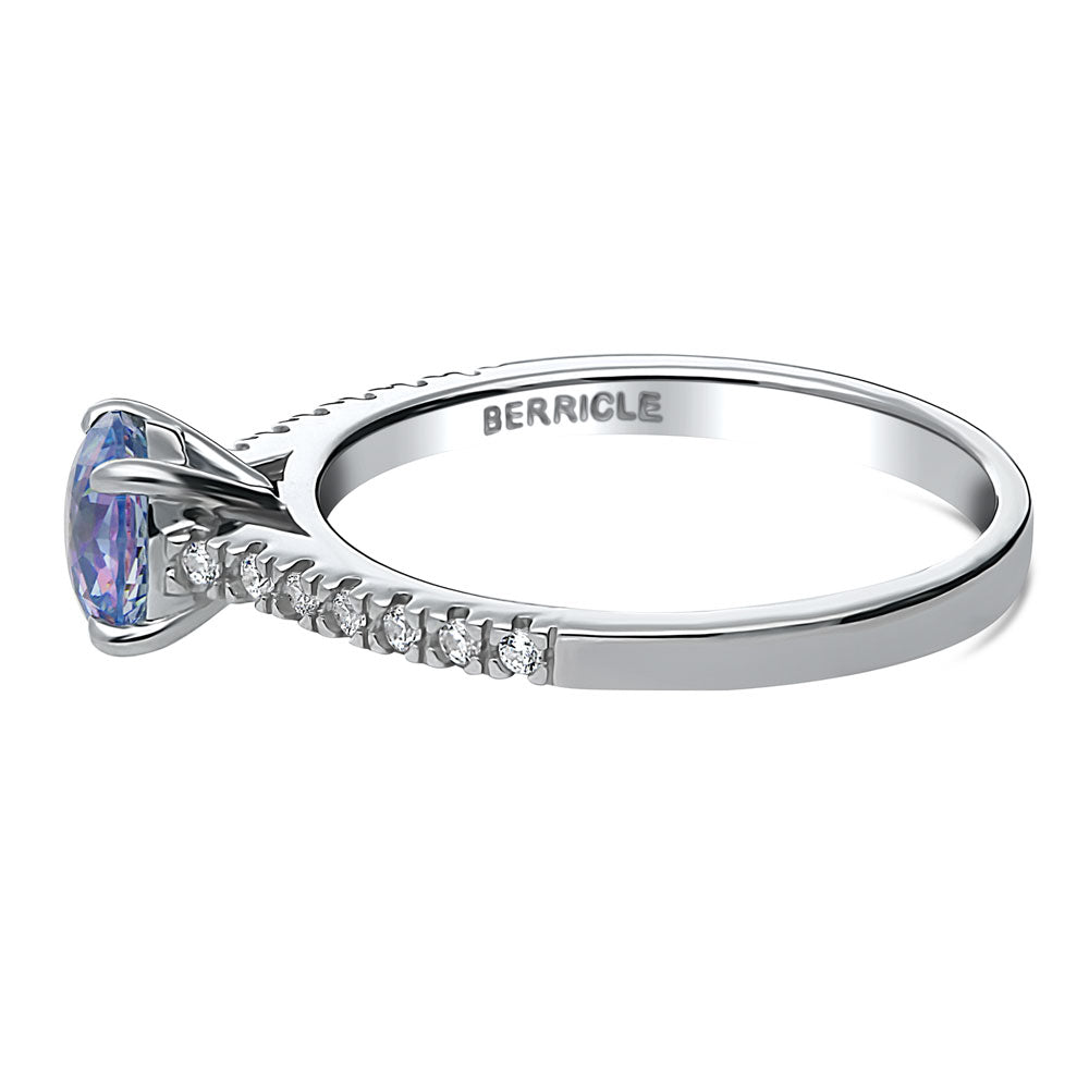 Angle view of Solitaire Purple Aqua Round CZ Ring in Sterling Silver 0.8ct, 5 of 8