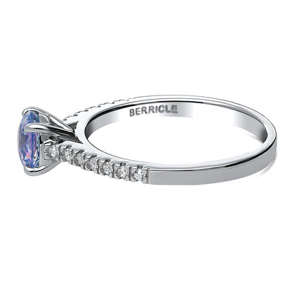 Solitaire Kaleidoscope Purple Aqua CZ Ring in Sterling Silver