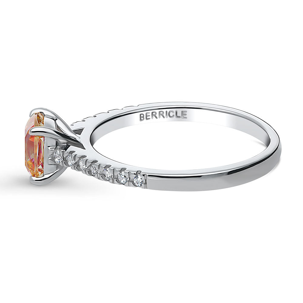 Angle view of Solitaire Red Orange Cushion CZ Ring in Sterling Silver 1.25ct, 5 of 8
