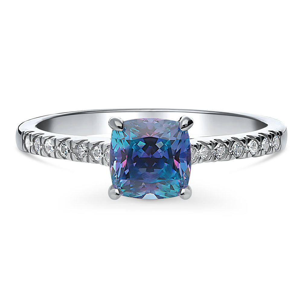 Solitaire Purple Aqua Cushion CZ Ring in Sterling Silver 1.25ct, 1 of 8