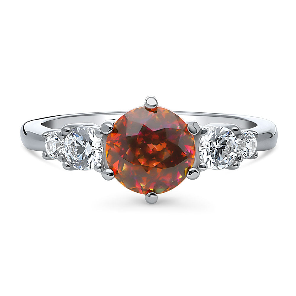 Solitaire Kaleidoscope Red Orange CZ Ring in Sterling Silver, 1 of 8