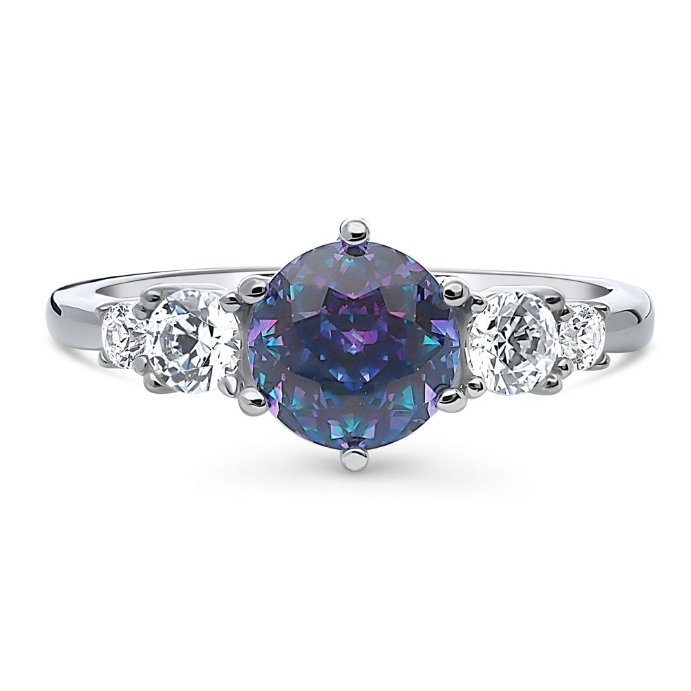 Solitaire Kaleidoscope Purple Aqua CZ Ring in Sterling Silver