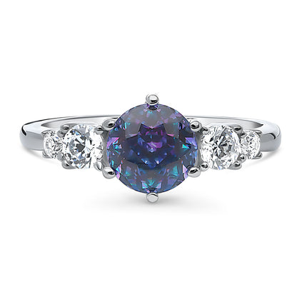 Solitaire Kaleidoscope Purple Aqua CZ Ring in Sterling Silver