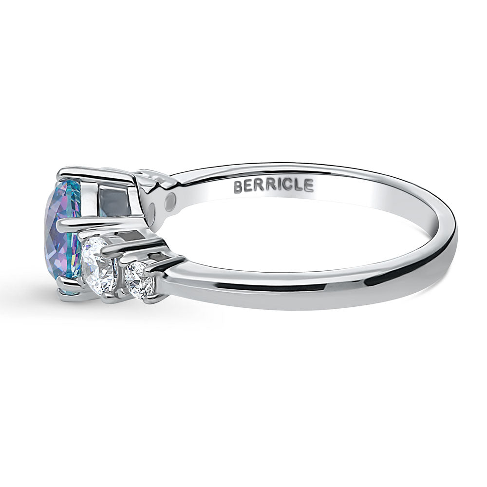 Angle view of Solitaire Kaleidoscope Purple Aqua CZ Ring in Sterling Silver, 5 of 8