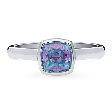 Solitaire Bezel Set Cushion CZ Ring in Sterling Silver 1.25ct