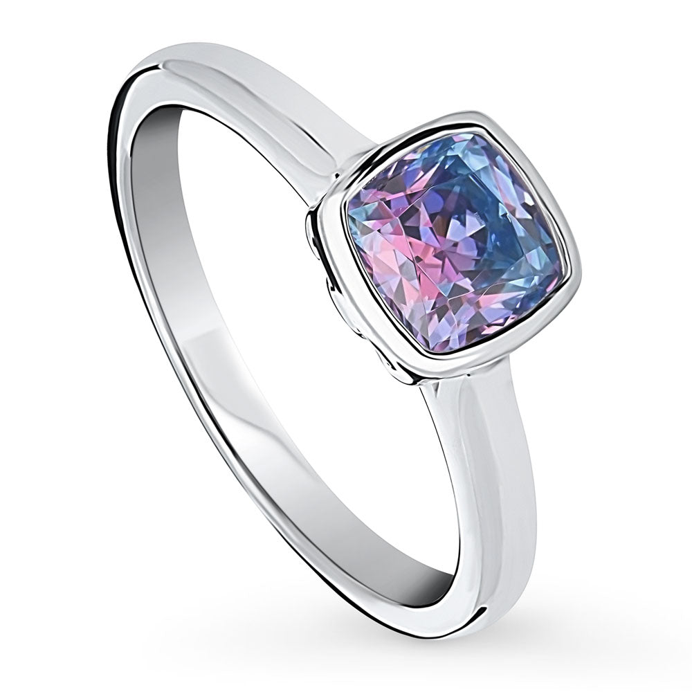 Front view of Solitaire Bezel Set Cushion CZ Ring in Sterling Silver 1.25ct, 4 of 9