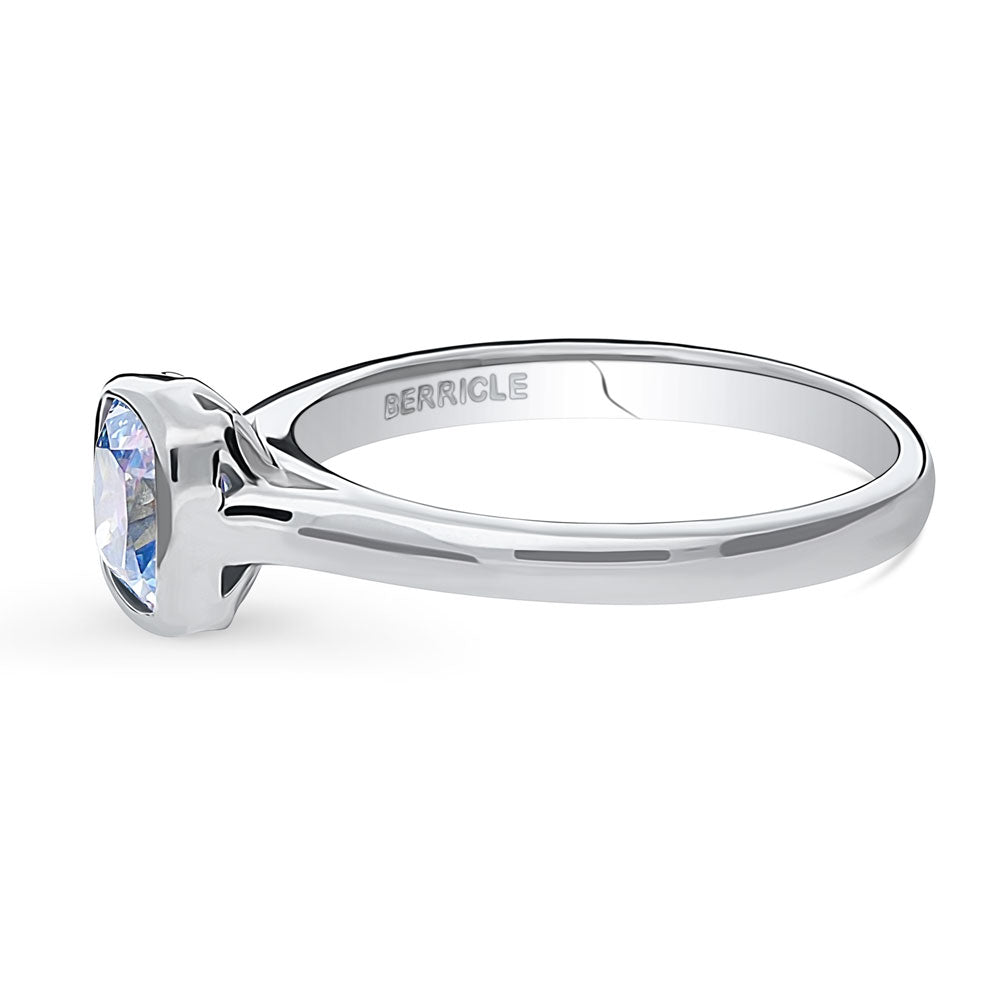 Angle view of Solitaire Bezel Set Cushion CZ Ring in Sterling Silver 1.25ct, 5 of 9