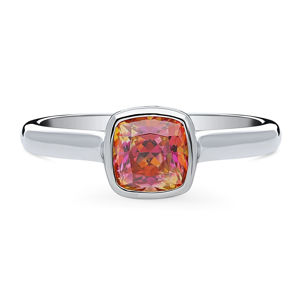 Solitaire Kaleidoscope Red Orange CZ Ring in Sterling Silver, 1 of 10