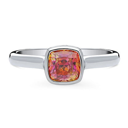 Solitaire Kaleidoscope Red Orange CZ Ring in Sterling Silver