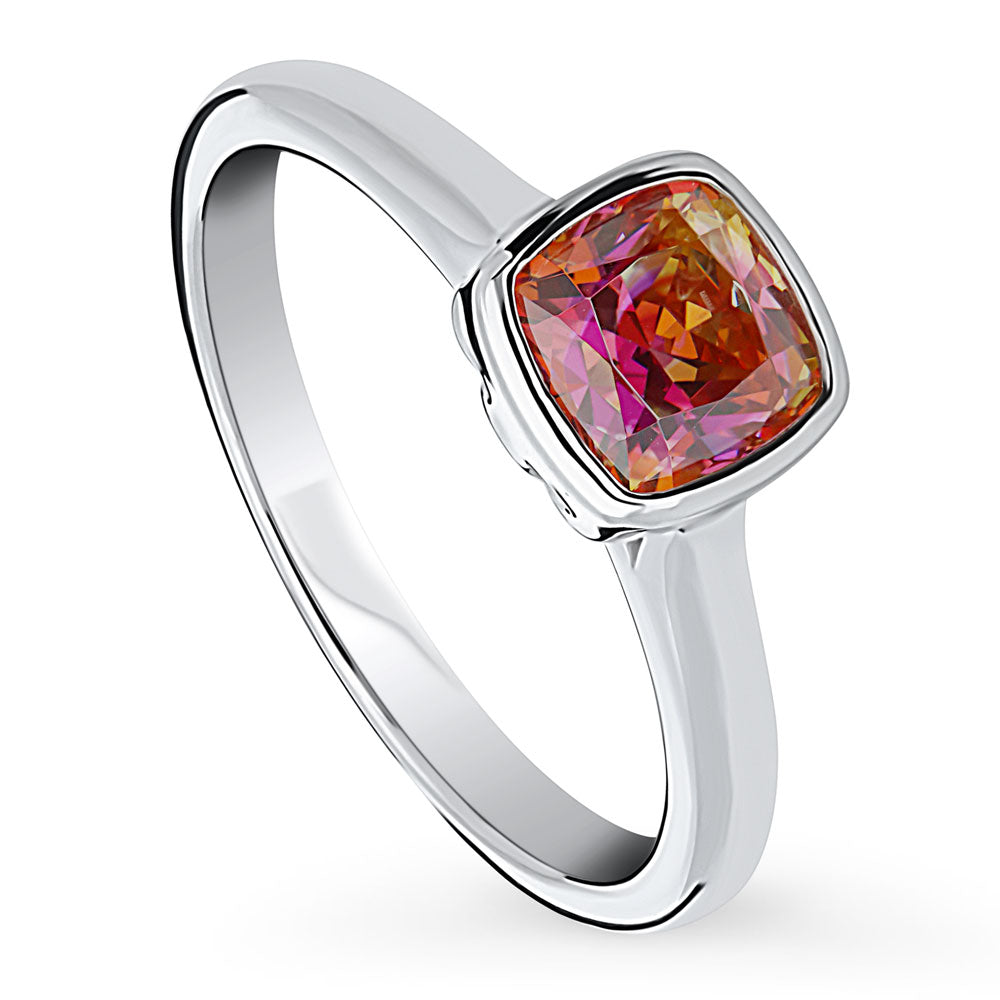 Solitaire Kaleidoscope Red Orange CZ Ring in Sterling Silver