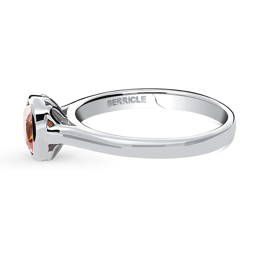 Angle view of Solitaire Kaleidoscope Red Orange CZ Ring in Sterling Silver, 5 of 10