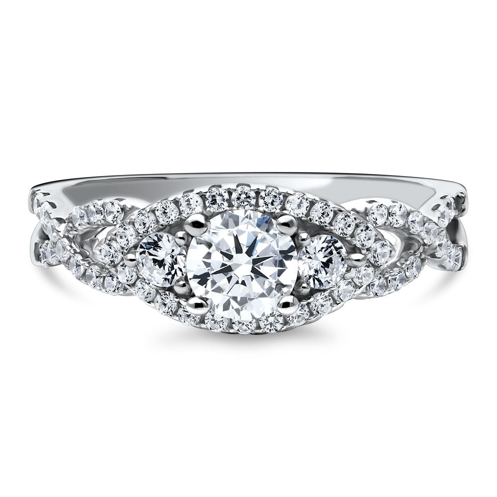 3-Stone Woven Round CZ Ring in Sterling Silver, 1 of 7