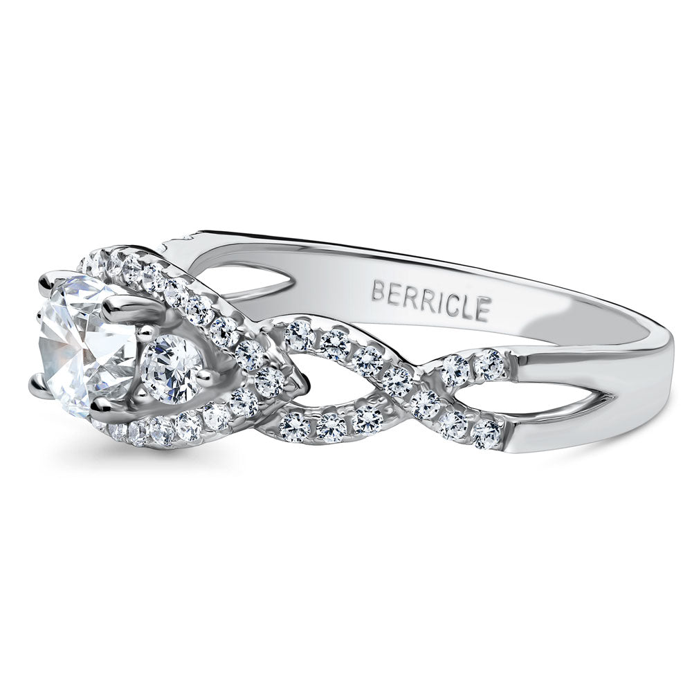 Angle view of 3-Stone Woven 0.45ct CZ Ring in Sterling Silver, 5 of 8