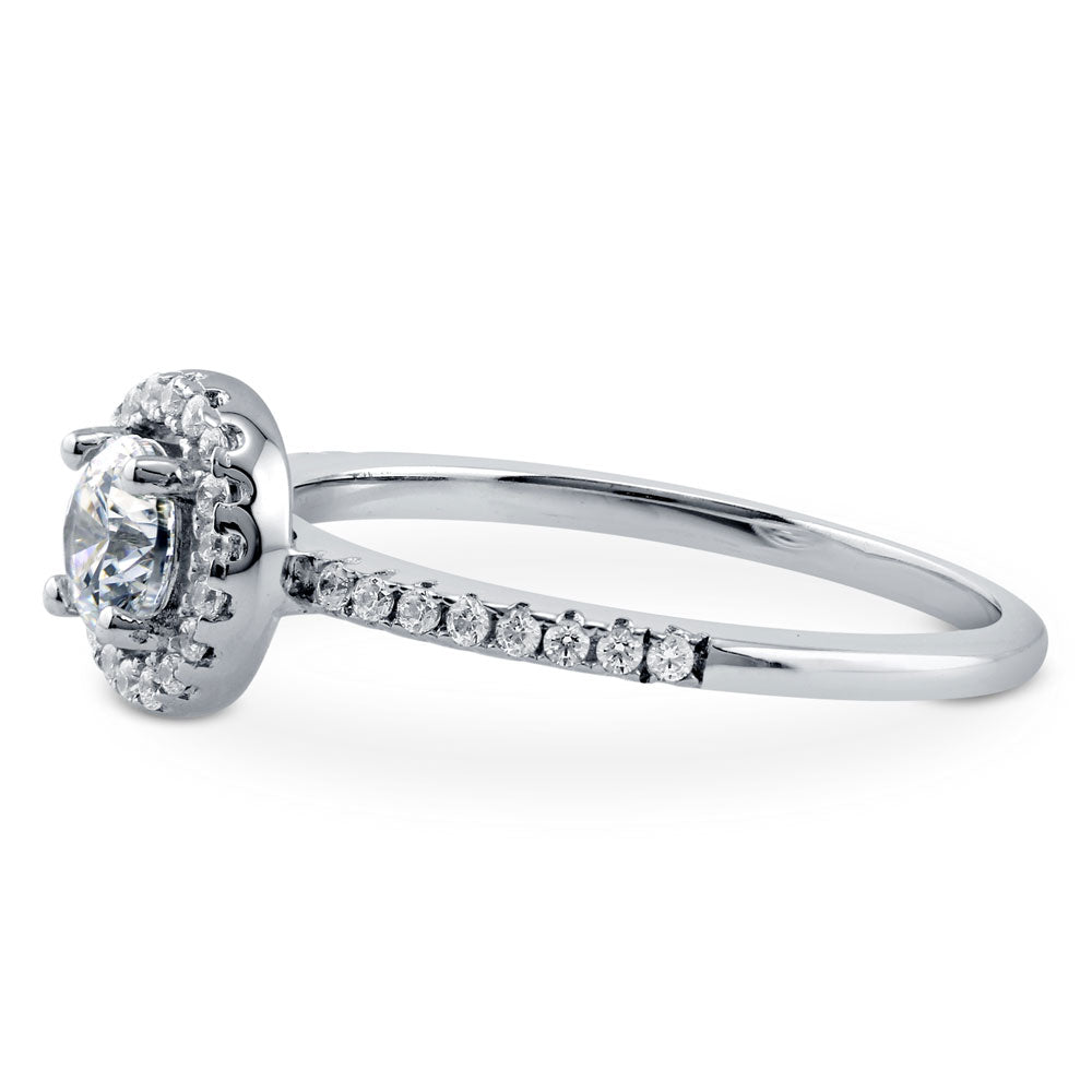 Angle view of Halo Round CZ Ring in Sterling Silver, 4 of 6