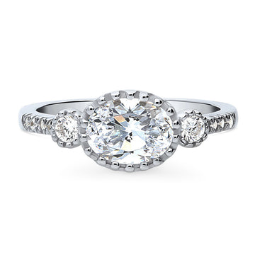 3-Stone Oval CZ Ring in Sterling Silver