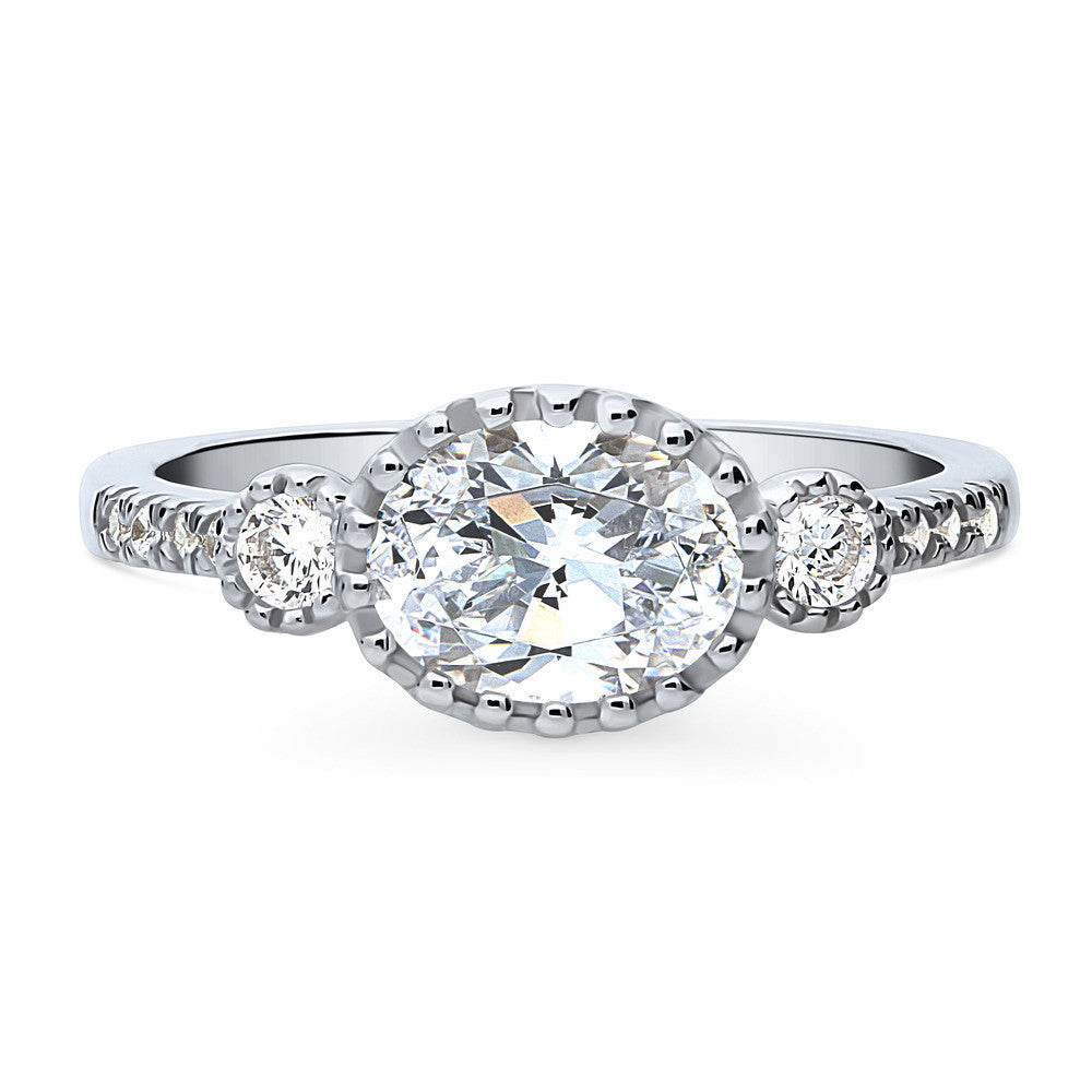 3-Stone Oval CZ Ring in Sterling Silver, 1 of 9