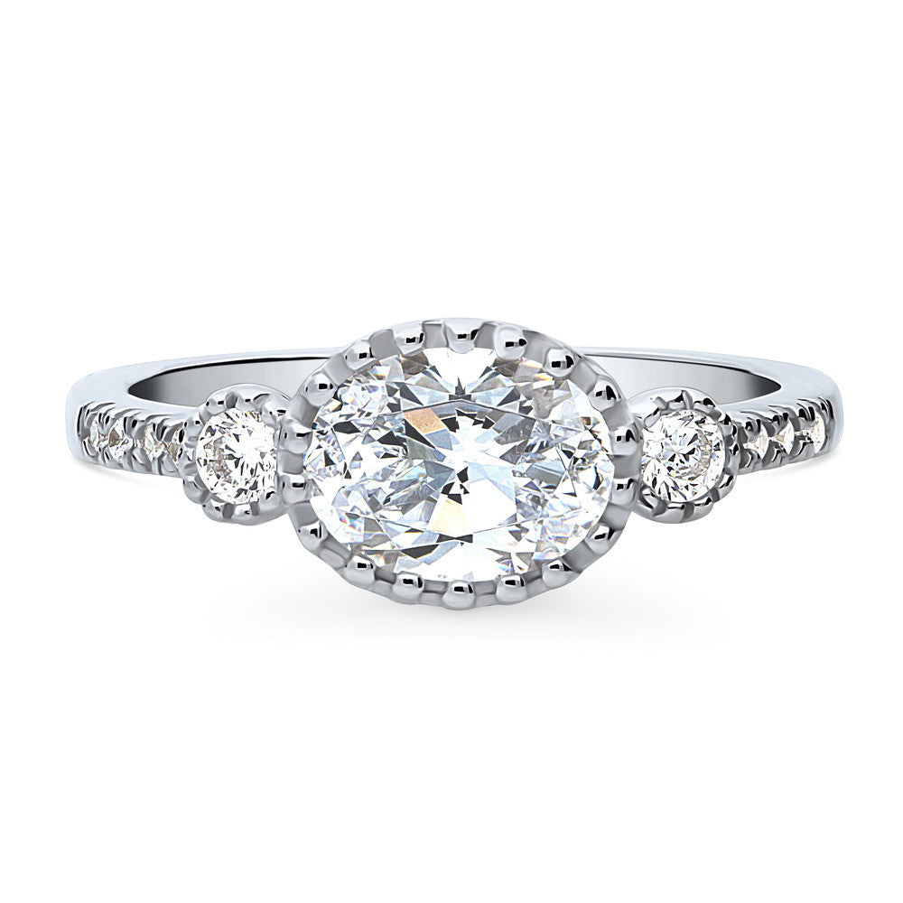 3-Stone 1.2ct Oval CZ Ring in Sterling Silver, 1 of 9
