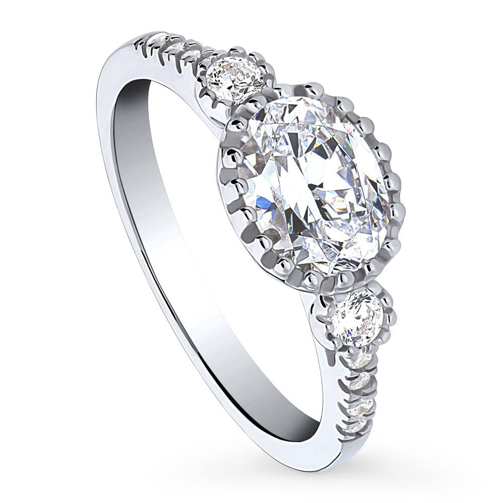 Front view of 3-Stone 1.2ct Oval CZ Ring in Sterling Silver, 4 of 9