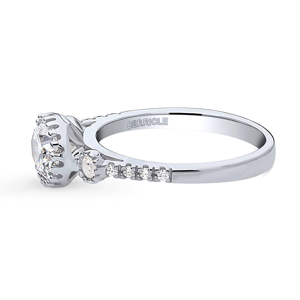Angle view of 3-Stone Oval CZ Ring in Sterling Silver, 5 of 9