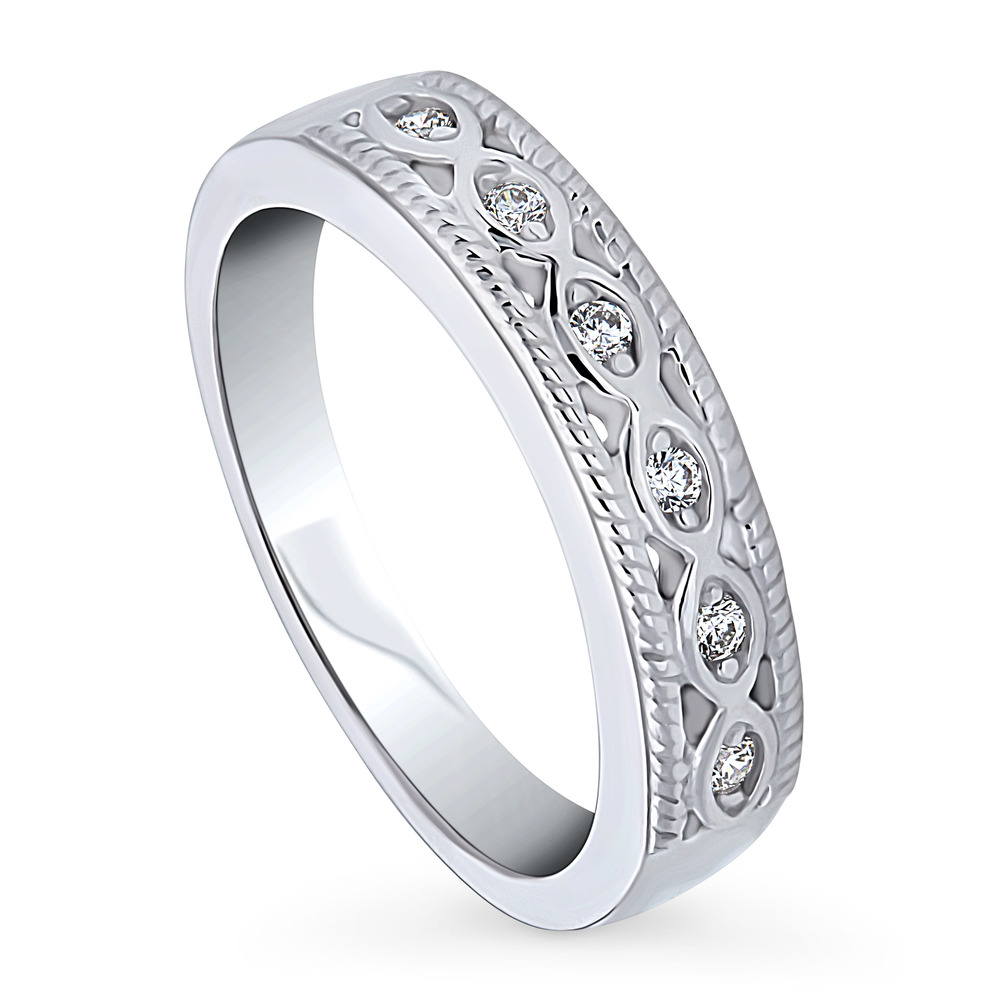 Front view of Woven CZ Band in Sterling Silver, 3 of 9