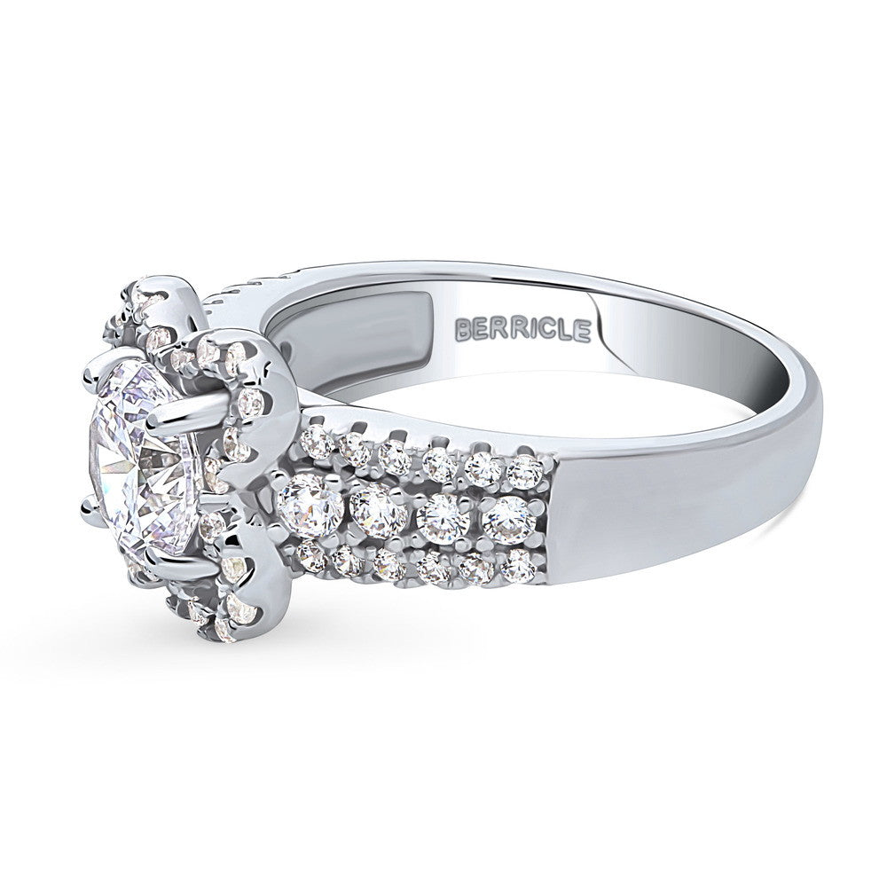 Angle view of Flower CZ Ring in Sterling Silver, 5 of 9