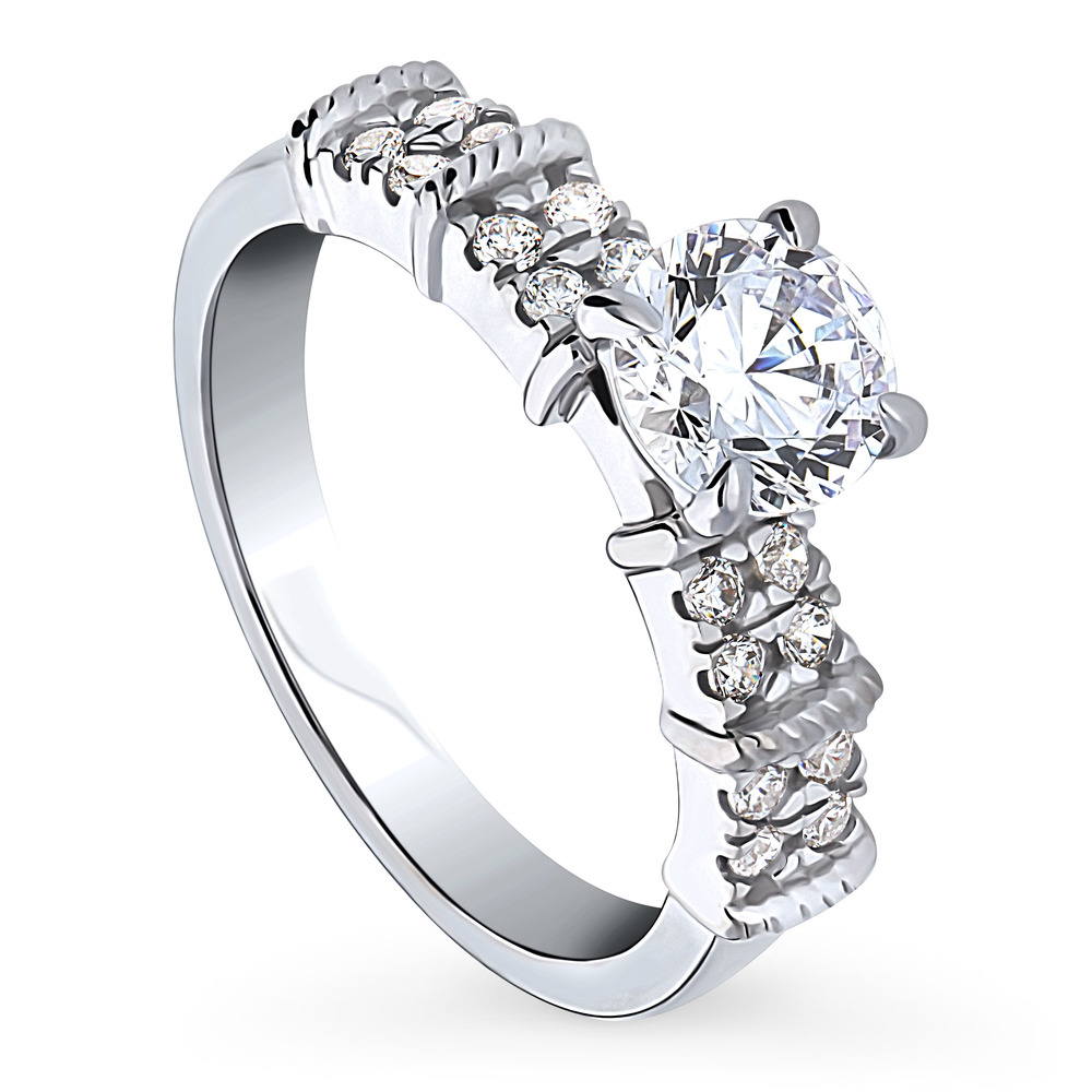 Front view of Solitaire 1ct Round CZ Ring in Sterling Silver, 4 of 9
